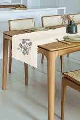Çizgisel Gelincik Çiçeği Baskılı Lazer Kesim Runner - 135x48cm